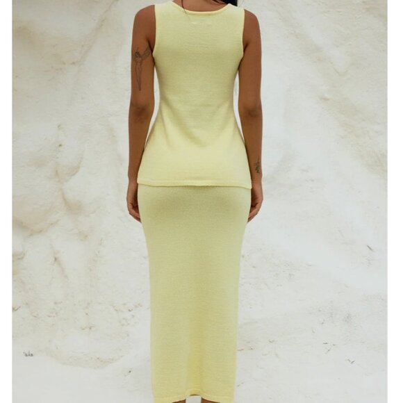 Nadina Butter yellow lemon 2 piece maxi skirt knit set - Picture 5 of 8